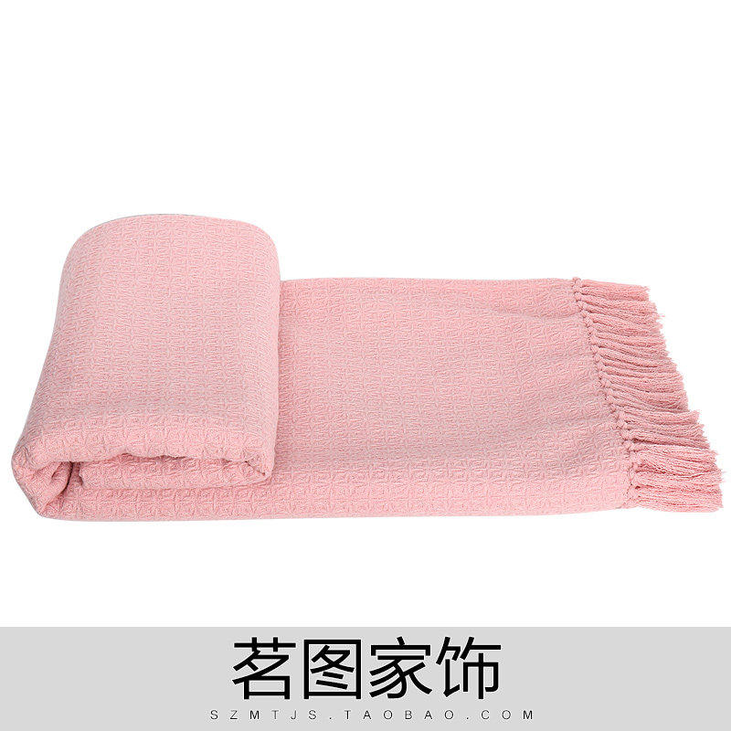 北欧简约粉色针织流苏搭毯搭巾现代样板房沙发毯空调毯电女孩房毯