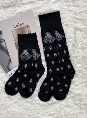 niss26 MONA丝光棉天使爱心提花长袜欧美潮牌走秀个性女袜小腿袜