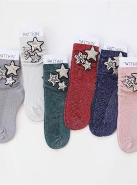 niss26 春季2018年新款百搭金银丝手工亮片水碎钻星星堆堆袜子女