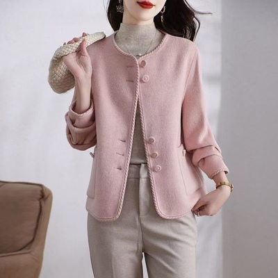 新款双面绒短款大衣女小香风外套