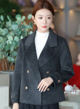 秋冬新款双面绒羊毛大衣女短款小个子妈妈中年西装领外套呢子上衣