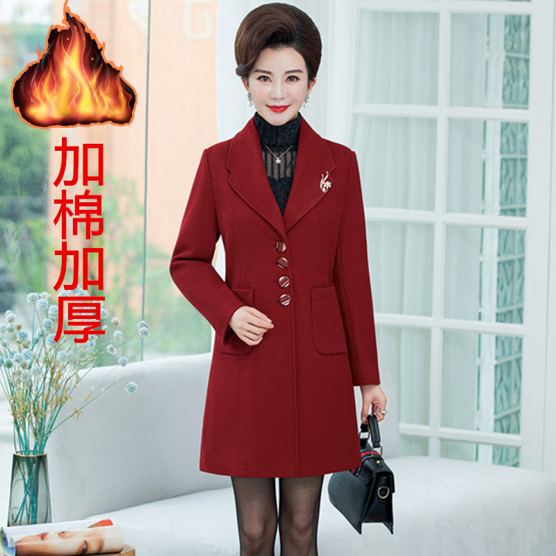 新款中老年毛呢外套女秋大码显瘦妈妈装中长款加厚韩版呢子大衣冬