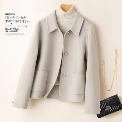 高级感小个子羊毛呢外套上衣双面绒大衣女2025秋冬新款小香风短款