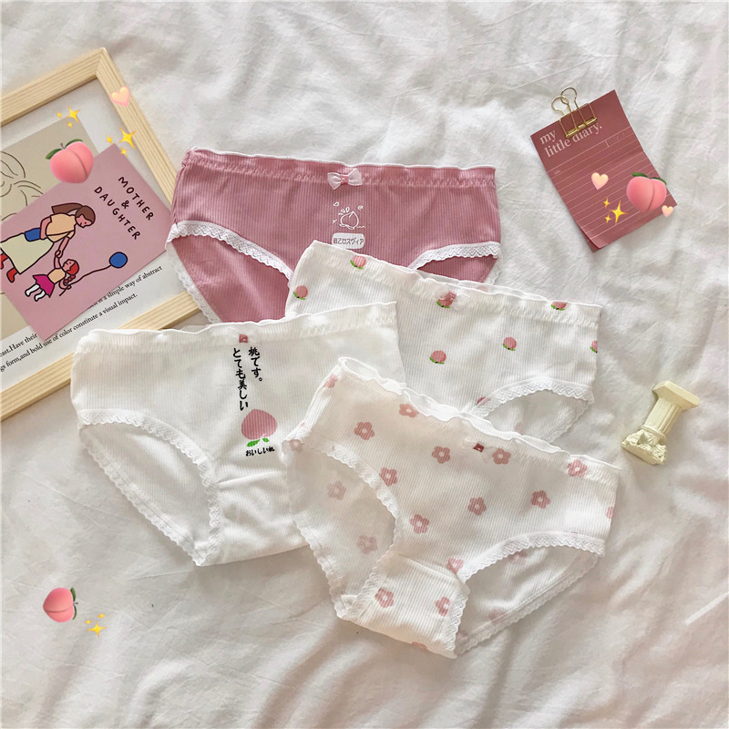 Four new Japanese bowknot girls' middle waist briefs