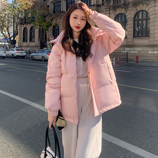 粉色羽绒服女短款2023冬季新款加厚立领面包情侣宽松中戏爆款外套