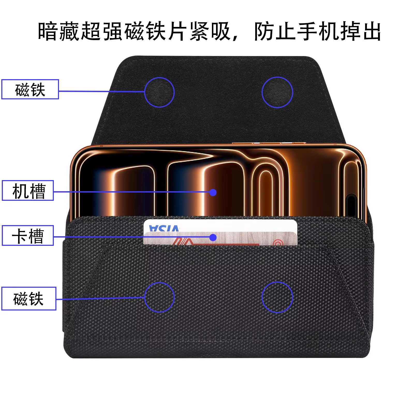适用于苹果iPhone18promax机腰包牛津布横挂插卡式新款户外保护套