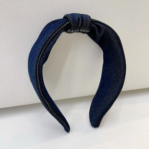 简约宽边纯色牛仔布艺头箍打结
