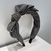 发箍女韩国多层蝴蝶结镶钻头箍优雅百搭格子发窟气质简约发卡发捆