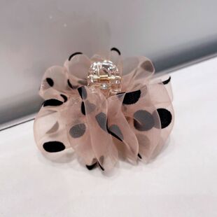 韩国小号云朵抓夹女2024新款甜美网纱波点发夹发抓丸子头半扎夹子