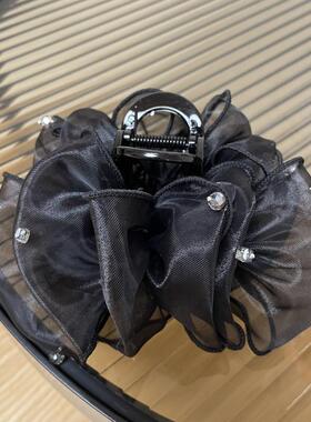 黑色网纱水晶珠云朵泡泡发夹发卡抓夹2025新款高级感春夏发抓头饰