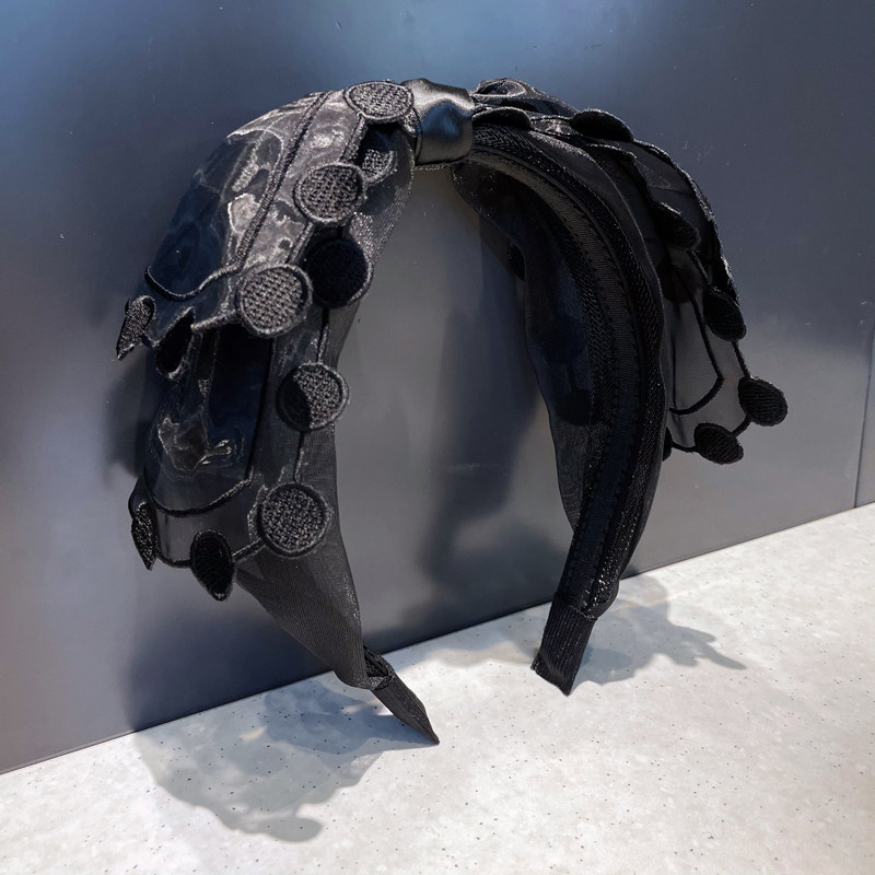 大蝴蝶结发箍圆点气质时尚压发高级感网纱头箍女宽边日韩网红发饰