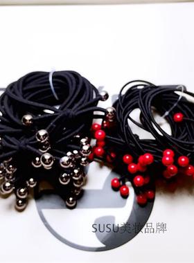 简单款三根皮筋红珠子发绳发圈发饰打结头绳高弹力皮套黑色扎头绳