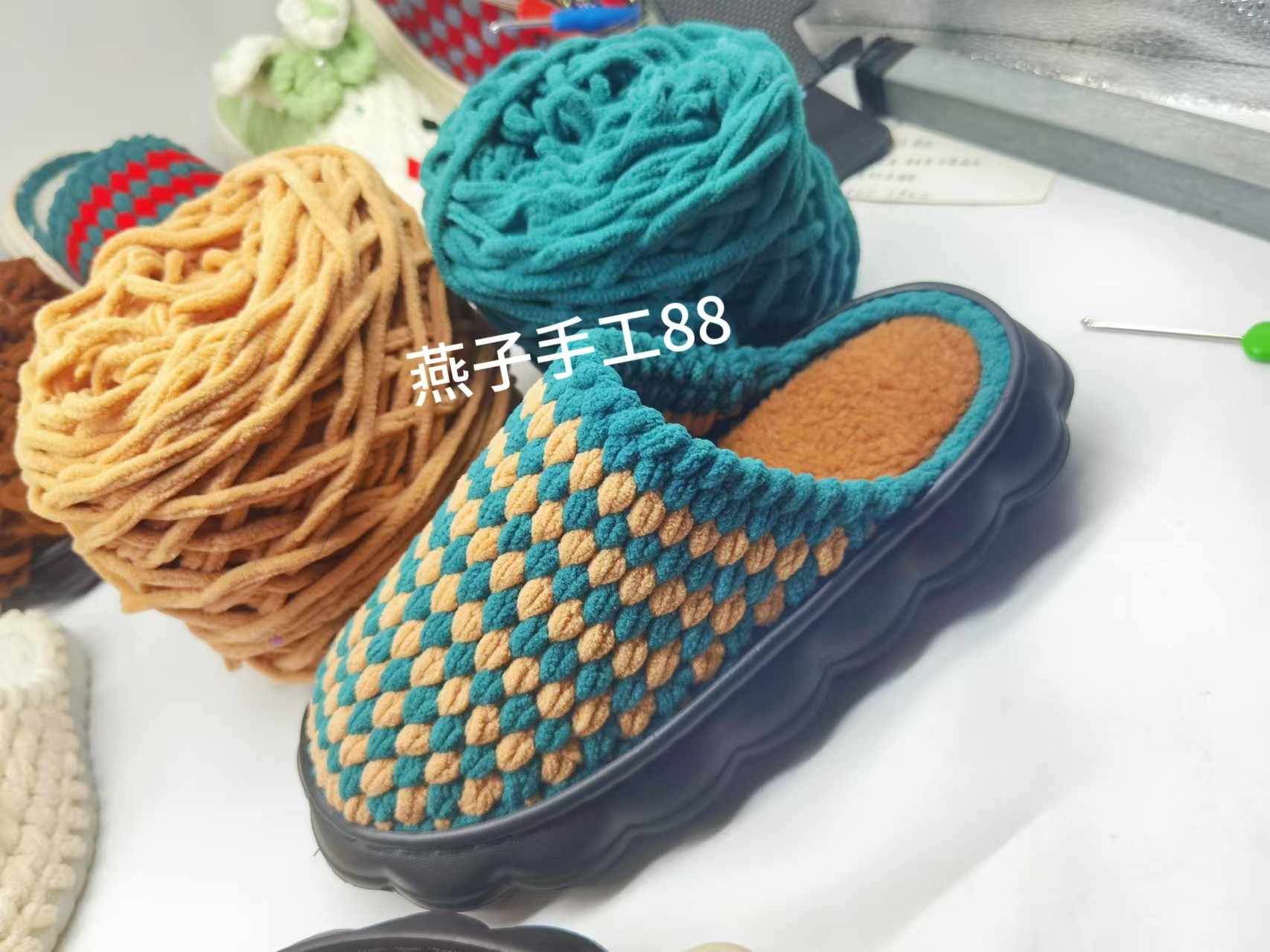 云朵鞋底冰条线成品鞋毛线编织定制手工毛线拖鞋编织婚假陪嫁,居家布艺,居家棉拖/棉鞋,淘宝优惠券,粉丝福利购,淘宝优惠卷