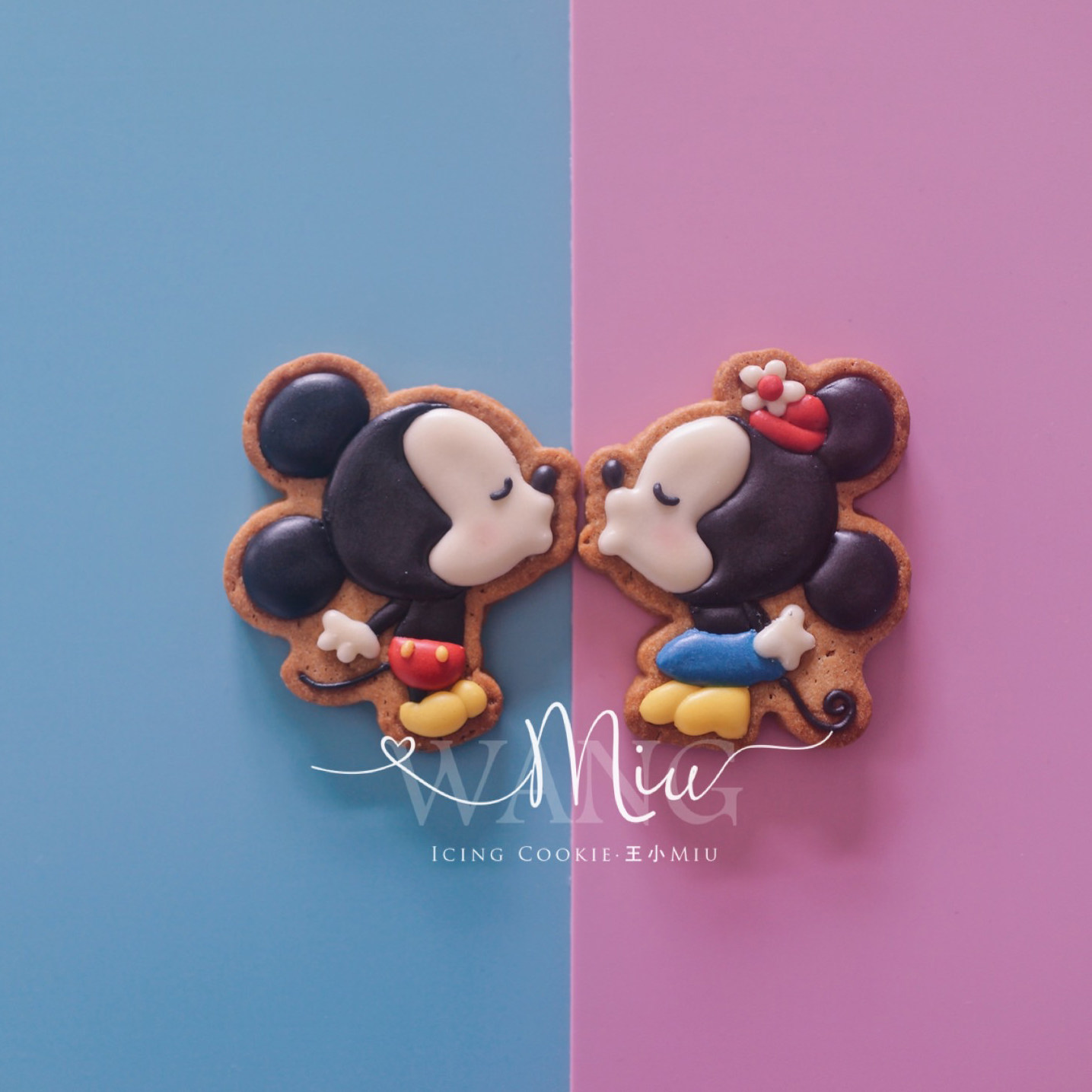 【视频教程】王小miu老师 卡通人气情人结米奇米妮情侣婚礼饼干模