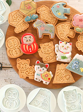 日本cotta和风达摩招财猫系列立体卡通饼干模按压式曲奇饼干模具