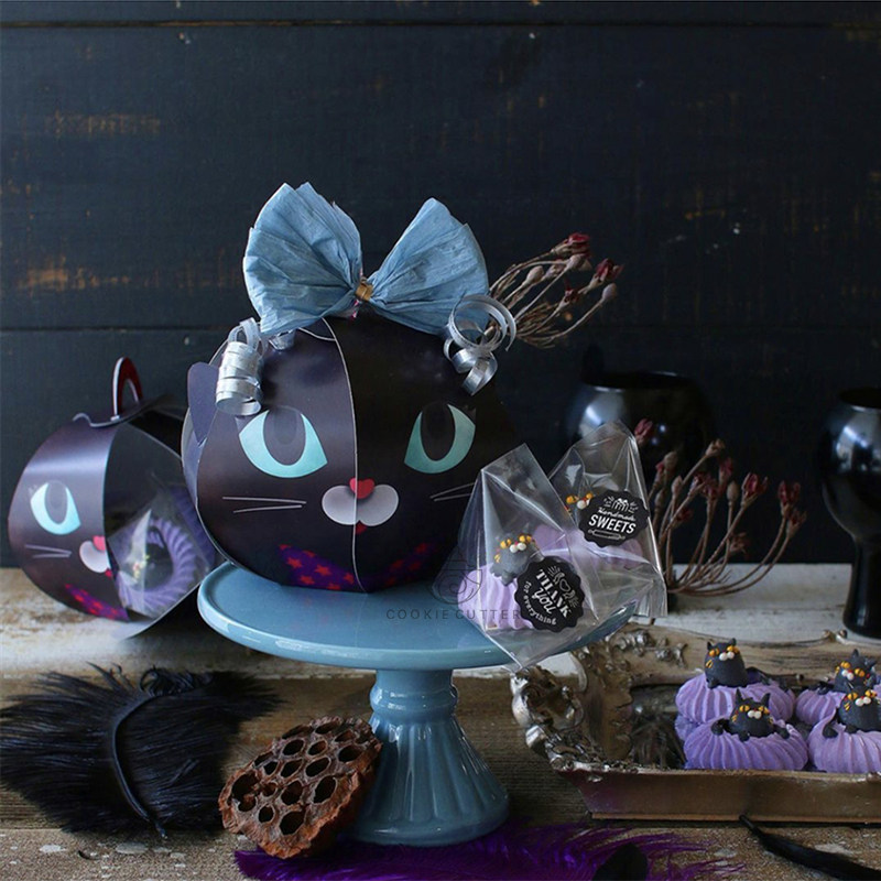 日本创意万圣节包装高冷小黑猫主子饼干糖果零食烘焙手提包装盒