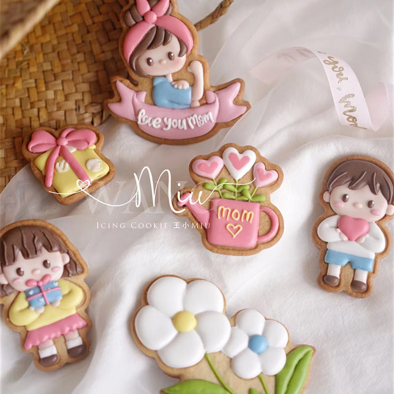 王小miu原创母亲节饼干模 3D打印超人妈妈花朵礼物男孩女孩手压模