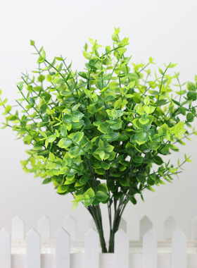 仿真尤加利绿植假树叶单支塑料绿色植物叶子假花金钱草装饰造景