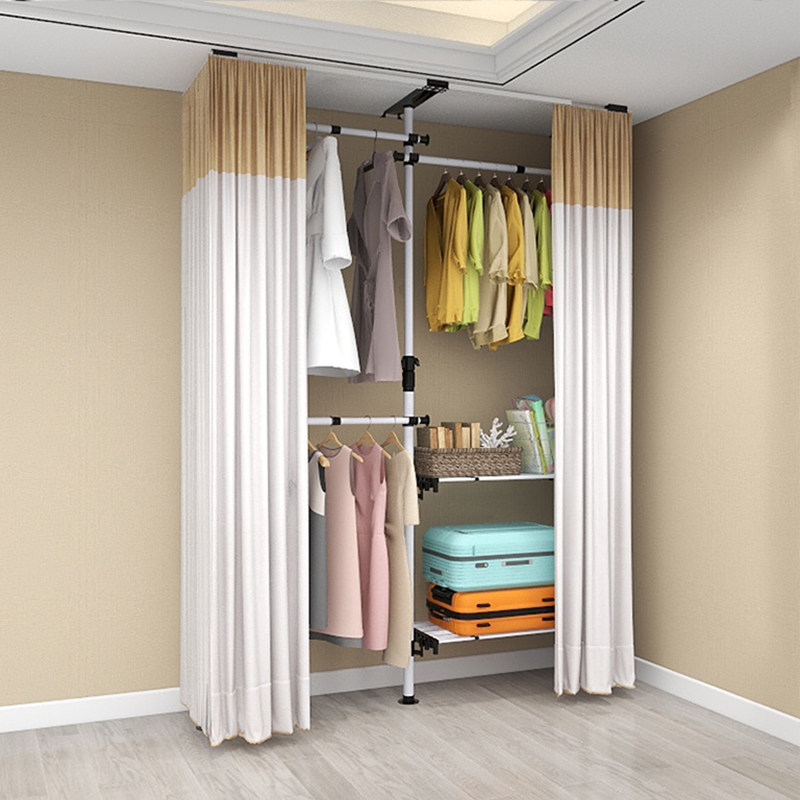 diy开放式衣柜简易组装自制衣帽间窗帘无门金属挂式窗帘衣柜定制