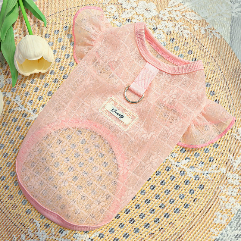 夏季宠物四脚衣服小狗狗网纱透气可牵引背心小型犬猫咪防掉毛衣服