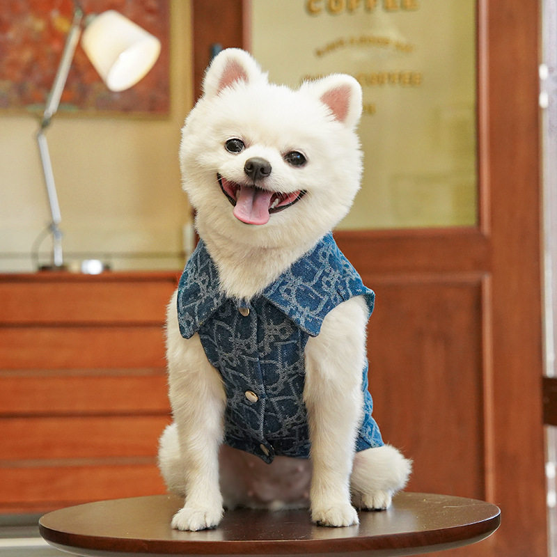 宠物牛仔马甲背心春季狗狗牛仔衬衫衣服小狗牛仔春装帅气猫咪衣服
