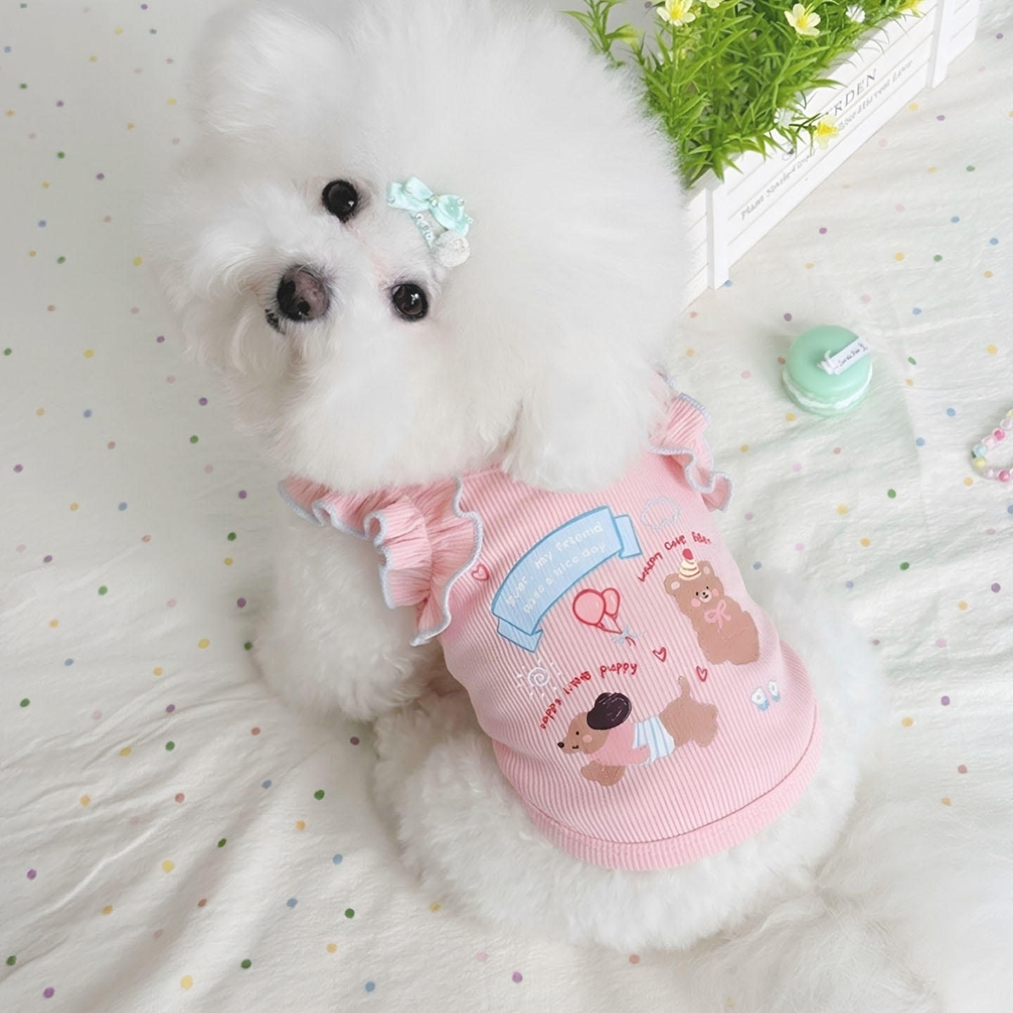 韩版夏秋季狗狗薄款衣服飞袖吊带幼犬猫咪泰迪比熊西高地时尚背心