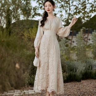 苏浅慕颜新中式 高腰显瘦a字长裙子 国风复古蕾丝鱼尾半身裙女春季