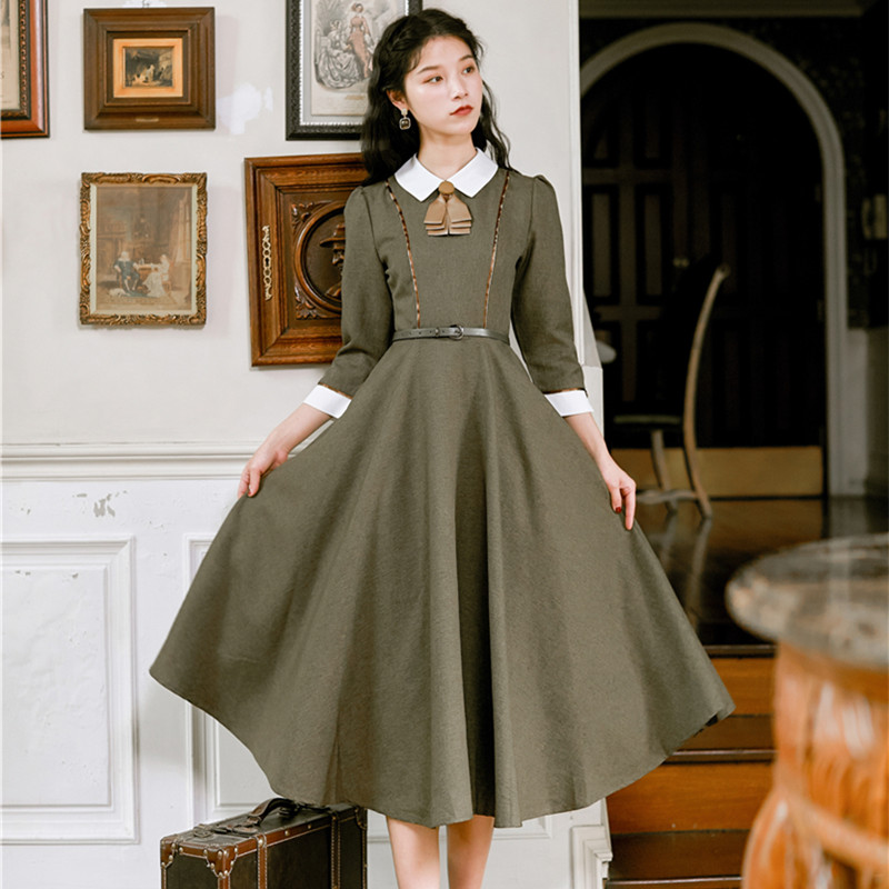 春秋艺考学院赫本风大摆连衣裙子