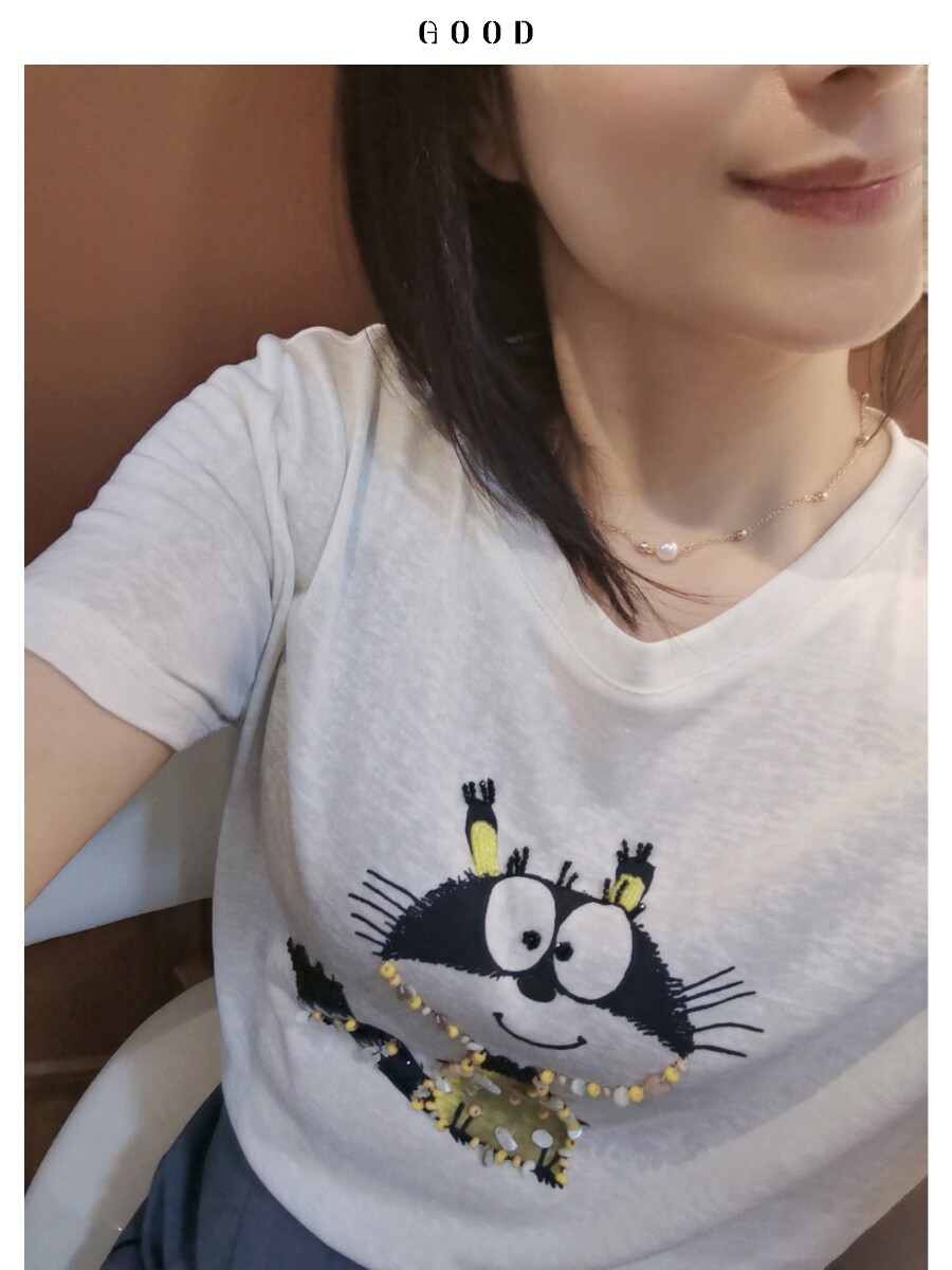 减龄高货重工小猫咪T恤
