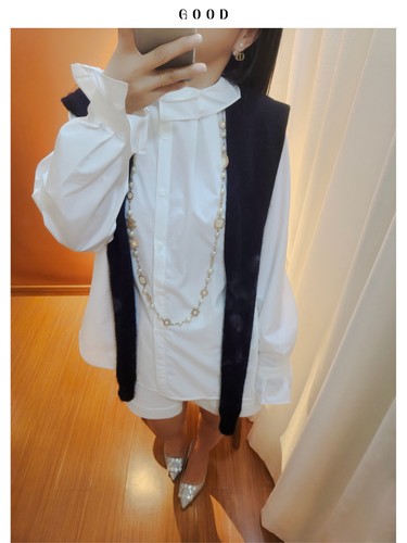 轻法式减龄百搭棉白衬衫 木耳边立领袖口叠穿神器 斜扣设计感上衣