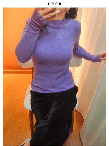 极简百搭 半高领纯羊毛针织打底衫 修身显瘦弹力秋冬内搭薄上衣A