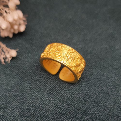 十二生肖沙金戒指男女款可调节开口个小众设计镀金指环本命佛国潮