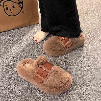 包头毛毛拖鞋女秋冬外穿2024新款网红厚底松糕家用外出穿毛绒棉拖