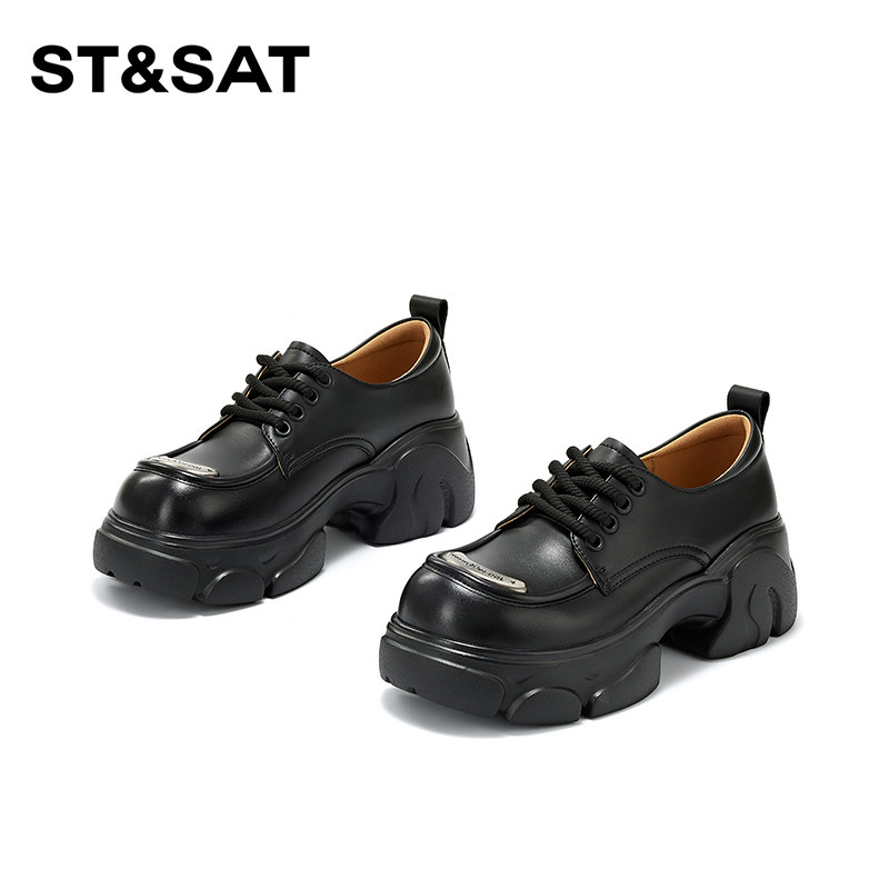 星期六真皮厚底黑色乐福鞋女款2025新款春夏增高女士休闲鞋小皮鞋