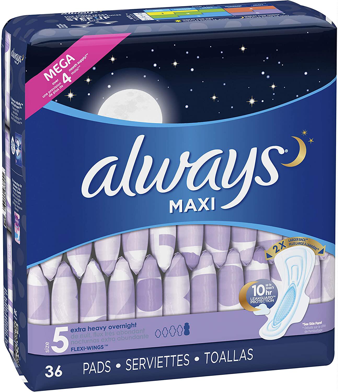 美国正品Always MAXI Extra 加厚加长夜用卫生巾37CM 24/54片