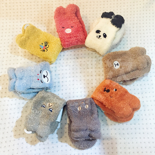 日本杂志款 带尾巴的小动物珊瑚绒居家袜 成人袜儿童毛绒地板袜