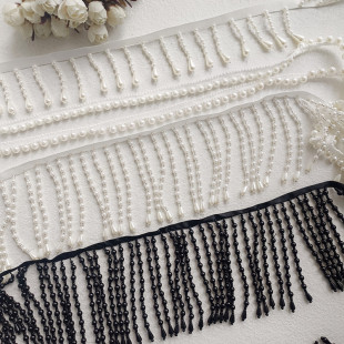 饰配件J37 口装 重工手工钉珠仿珍珠流苏花边 diy衣服花边辅料袖