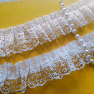 4.5cm双层蕾丝打褶皱带 手工diy应援扇痛包装饰花边材料洛丽塔W43