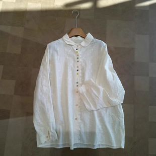 日系森系刺绣提花棉质衬衫女春季新款彩色扣减龄小清新长袖上衣