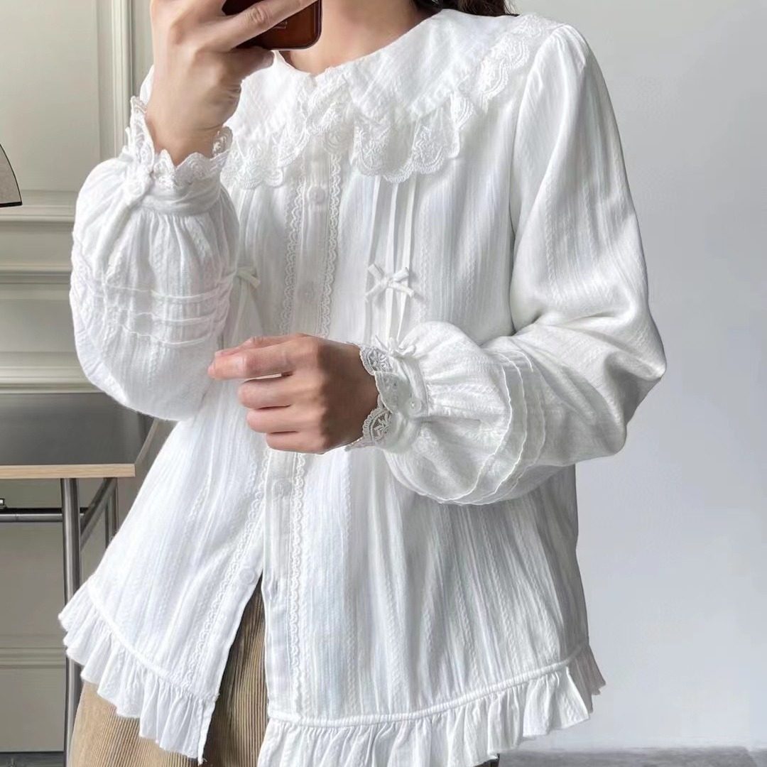 日系森系蕾丝花边娃娃领加绒衬衫女冬季新款甜美减龄百搭保暖衬衣,女装/女士精品,衬衫,淘宝优惠券,粉丝福利购,淘宝优惠卷