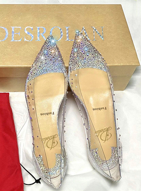 2025年夏新款bing水钻透明尖头内增高平底水晶婚鞋女浅口百搭单鞋