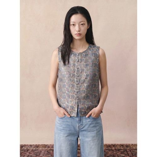 胡可的买手店 锦月丝府蜀锦桑蚕丝登高望海-双面马甲FW85E151