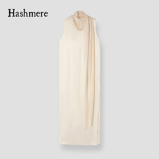 胡可的买手店 Hashmere26夏季沙滩贝母白领口拼纱连衣裙背心长裙