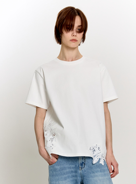 胡可的买手店 PHISM26年春夏新品蕾丝T恤女款蕾丝拼接色设计感T恤