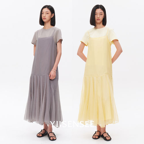 胡可的买手店 YIISENSEE逸识减龄叠穿休闲薄款纱裙吊带打褶连衣裙