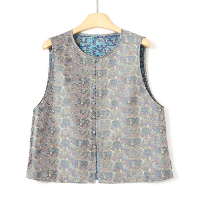 胡可的买手店 锦月丝府蜀锦桑蚕丝登高望海-双面马甲FW85E151