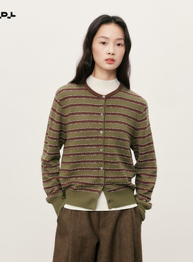 胡可的买手店 HDL Amado·复古撞色彩条全羊毛圆领针织开衫