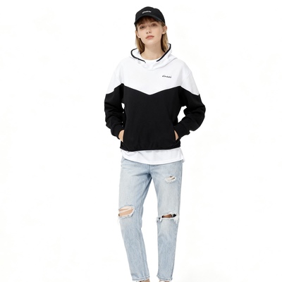 外贸欧美单女生休闲卫衣2025新款连帽套头拼色宽松学院风上衣