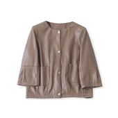 皮衣2025秋季 新款 圆领七分袖 外贸欧美女士短款 小香风时尚 气质外套