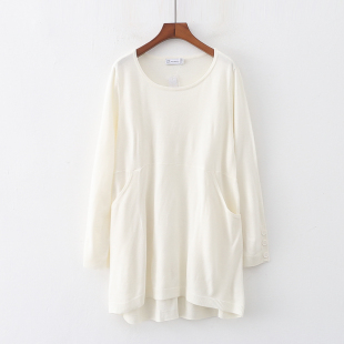 纯色宽松中长裙 圆领长袖 外贸欧美单女士针织连衣裙秋季 新款